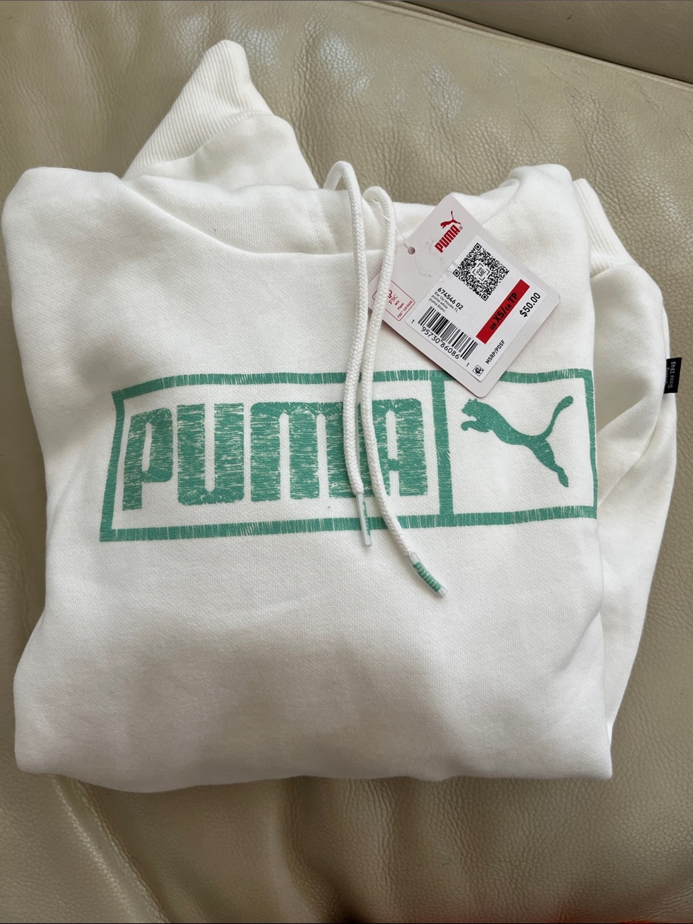 Puma White Hoodie with Mint Logo